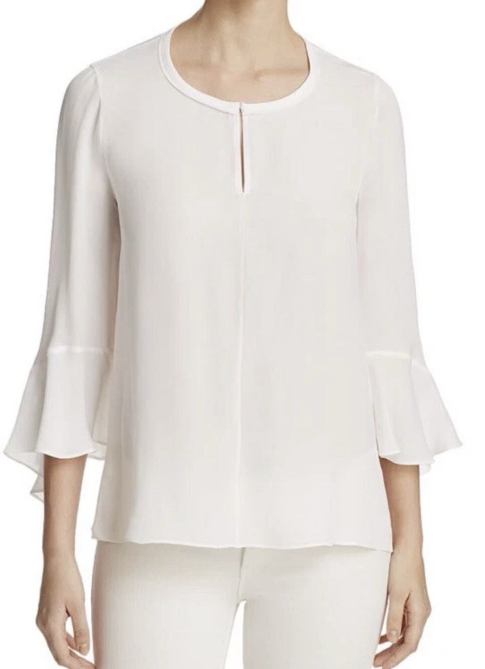 Kobi Halperin Shia Bell-Sleeve Silk Blouse Size XL MSRP $298 Cream Ivory
